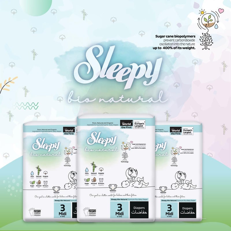 Sleepy Bio Natural Premium Size 3 Diapers | 200 Count | Hypoallergenic Baby Diapers | 4-9Kg | Vegan | 100% Leakproof - Image 3